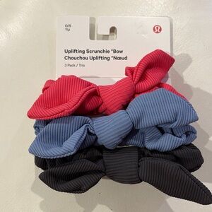 Lululemon Athletica Bow Scrunchie Trio in Pink, Blue, and Black